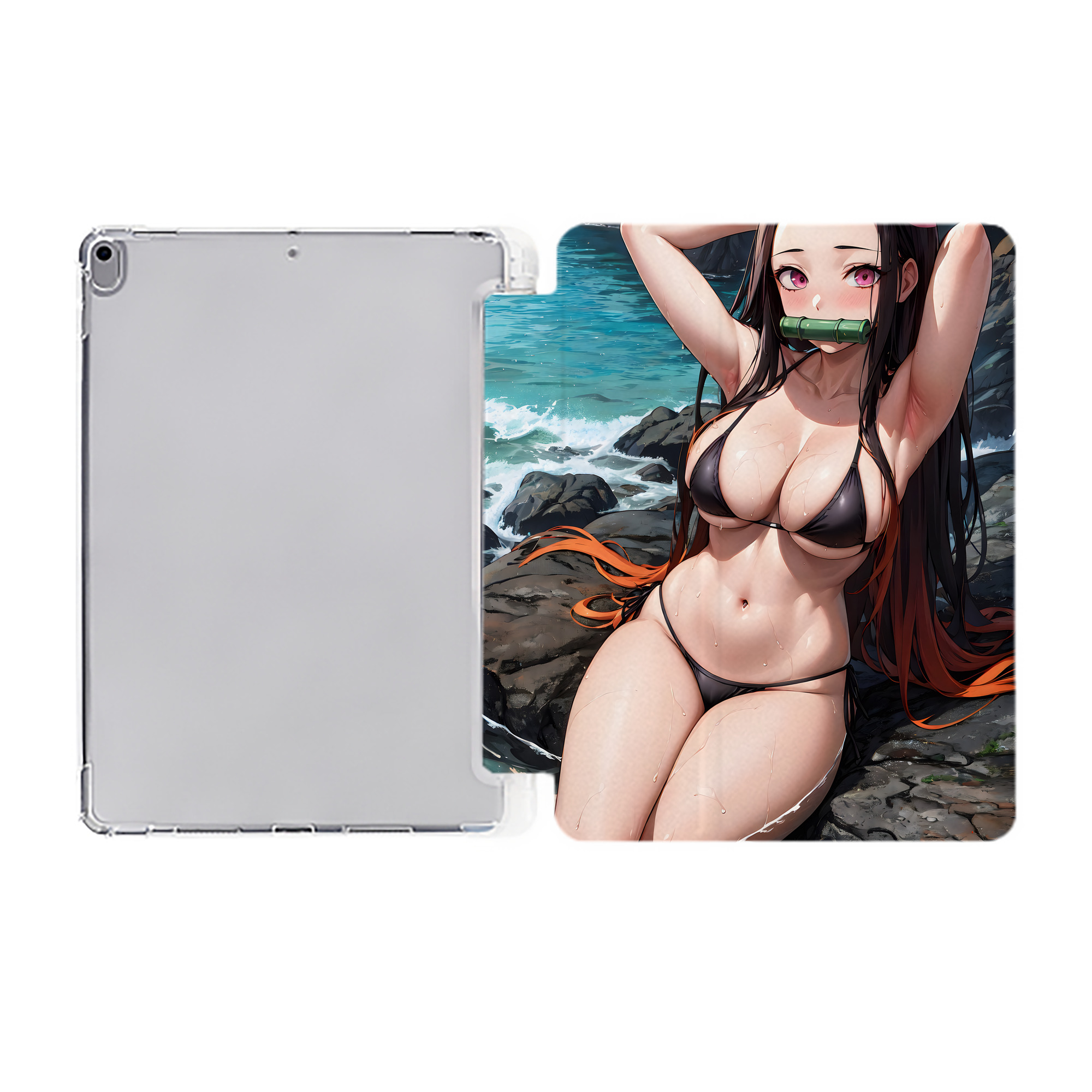 （画像用） 鬼滅の刃（きめつのやいば）竈門 禰󠄀豆子／かまど ねずこ Kamado Nezuko IPad ケース ペン収納付き 三つ折りスタンド PUレザー×シリコン 対応機種9.5/10.5/10.9インチ